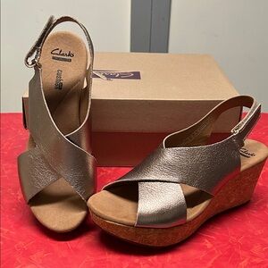 Clarks Silver Wedge Sandals